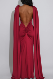 Elegant Solid Color Backless O Neck Evening Dresses