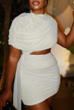 Sexy Solid Color Hollow Out O Neck Wrapped Skirt Dresses