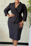 Elegant Solid Color Patchwork Turndown Collar Wrapped Skirt Dresses