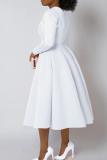 Elegant Solid Color Zipper O Neck A Line Plus Size Dresses