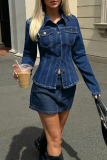 Casual Solid Color Buckle Turndown Collar Tops