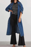 Casual Solid Color Buckle Turndown Collar Long Sleeve Loose Denim Jacket