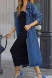 Casual Solid Color Buckle Turndown Collar Long Sleeve Loose Denim Jacket