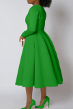 Elegant Solid Color Zipper O Neck A Line Plus Size Dresses