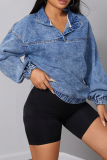 Casual Solid Color Patchwork Turndown Collar Tops