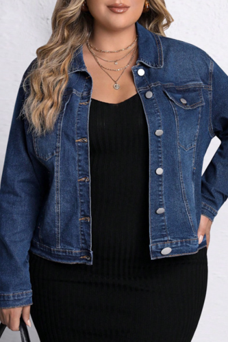 Casual Solid Color Buckle Turndown Collar Plus Size Overcoat