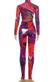 Casual Print Patchwork O Neck Long Sleeve Two Pieces