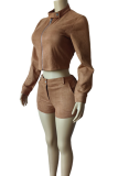Street Solid Color Zipper O Neck Long Sleeve Two Pieces