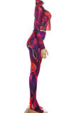 Casual Print Patchwork O Neck Long Sleeve Two Pieces