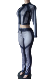 Casual Stripe Zipper Zipper Collar Long Sleeve Two Pieces