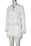 Casual Solid Color Fringed Trim Turndown Collar Long Sleeve Two Pieces