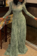 Elegant Print See-Through O Neck Long Dresses