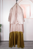 Casual Pleated Contrast O Neck Long Dresses