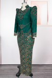 Elegant Embroidery Slit Mandarin Collar Long Plus Size Dresses