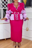 Elegant Leaves With Belt Turndown Collar Plus Size Dresses