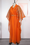 Casual Solid Color With Belt Turndown Collar Long Sleeve Two Pieces
