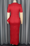 Elegant Solid Color High Slit Bow Decor Asymmetrical Collar Evening Dresses