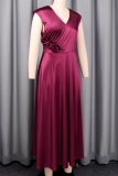 Elegant Solid Color Flower Shape V Neck Long Dresses