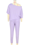 Casual Solid Color Patchwork O Neck Half Sleeve Two Pieces