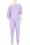 Casual Solid Color Patchwork O Neck Half Sleeve Two Pieces