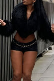 Casual Solid Color Fringed Trim V Neck Outerwear