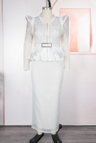 Casual Solid Color Hot Drill Mandarin Collar Plus Size Two Pieces