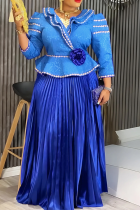 Elegant Solid Color Pleated V Neck Long Plus Size Dresses