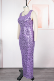 Elegant Solid Color Sequins Turn-back Collar Plus Size Dresses