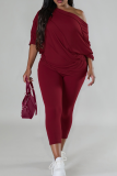 Casual Solid Color Patchwork O Neck Half Sleeve Two Pieces