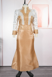 Elegant Solid Color Beading Mandarin Collar Long Plus Size Dresses