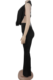 Sexy Solid Color Backless Halter Sleeveless Two Pieces