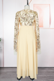 Elegant Solid Color Sequins O Neck Evening Plus Size Dresses