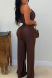 Casual Solid Color Patchwork Oblique Collar Regular Jumpsuits