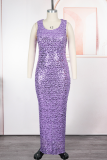 Elegant Solid Color Sequins Turn-back Collar Plus Size Dresses