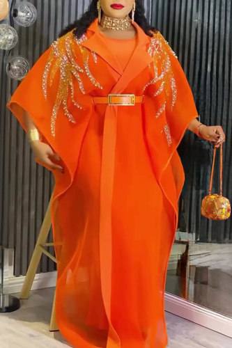 Casual Solid Color With Belt Turndown Collar Long Sleeve Two Pieces