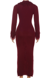 Elegant Solid Color Patchwork Deep V Neck Long Dresses