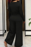 Casual Solid Color Ruched O Neck Plus Size Two Pieces