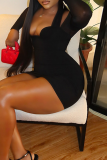 Sexy Solid Color Patchwork Spaghetti Strap Wrapped Skirt Dresses