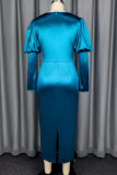 Elegant Solid Color Ruched V Neck Evening Dresses