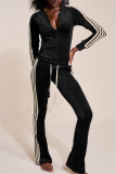 Casual Stripe Contrast Zipper Collar Long Sleeve Two Pieces