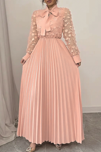 Elegant Solid Color Strap Design Pleated O Neck Long Plus Size Dresses