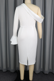 Elegant Solid Color Hollow Out Oblique Collar Wrapped Skirt Dresses
