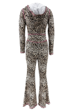 Casual Leopard Print Patchwork Hooded Long Sleeve Two Pieces