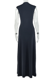 Elegant Solid Color See-Through O Neck Long Dresses