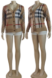 Casual Plaid Buckle V Neck Outerwear