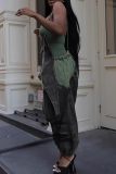 Street Solid Color Distressed Spaghetti Strap Loose Jumpsuits