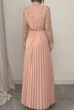 Elegant Solid Color Strap Design Pleated O Neck Long Plus Size Dresses