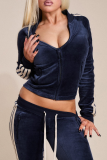Casual Stripe Contrast Zipper Collar Long Sleeve Two Pieces