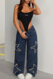 Casual The stars Patchwork Loose Mid Waist Conventional Patchwork Bottoms
