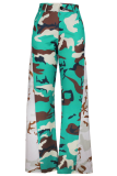 Casual Camouflage Print Contrast Loose Mid Waist Wide Leg Full Print Bottoms